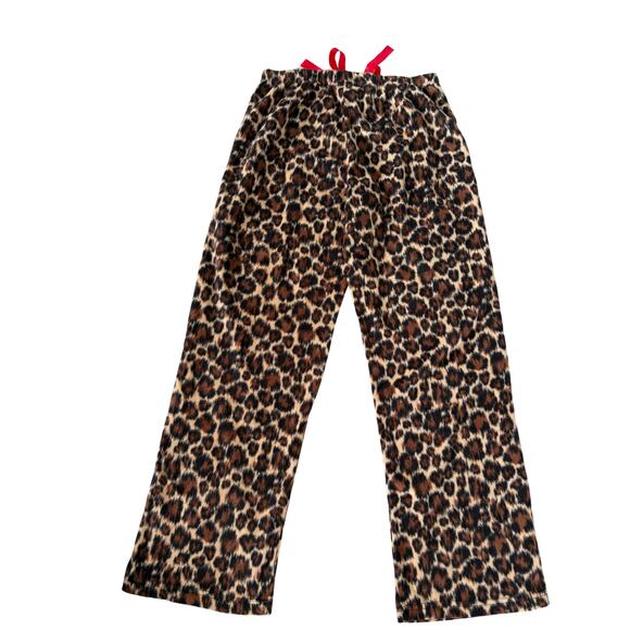 Leopard Print Fleece Lounge Pants Red Bow Cozy Holiday Glam Mob Wife Style S - Picture 6 of 6